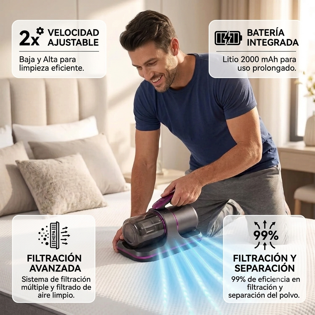 Aspiradora De Colchón o Sillones inalámbrica anti ácaros UV